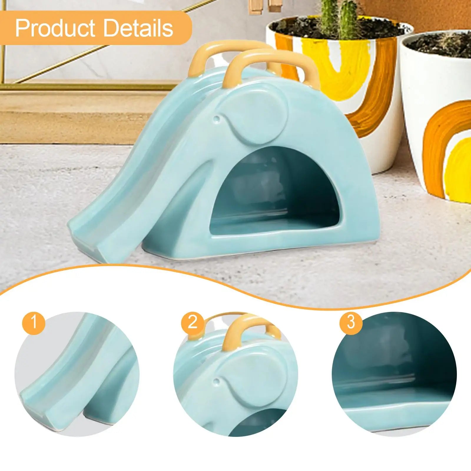 Quality Ceramic Hamster Hideout Elephant Shaped House with Slide Safe Play Toy Activity Exercise Decor for Gerbils