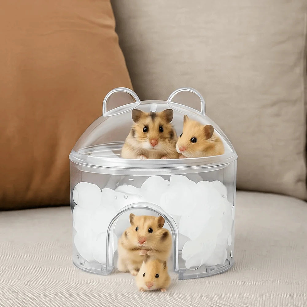 Transparent Hamster Cooling Hideout for hamsters, mice, and gerbils from Burrowly small pet supplies.