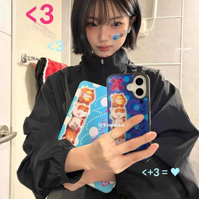 Korean Ins Hottie Cute Guinea Pig Phone Case For iPhone 17 Air 16 Pro Max 15 14 Plus 13 12 11 Pro Shockproof Silicone Back Cover