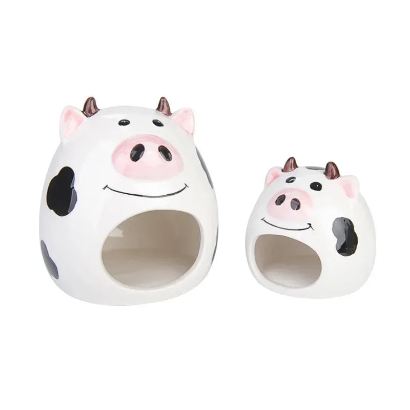 Summer Cooling Ceramic Nest Cartoon Cow Mini Pet Bed for Hamster Golden