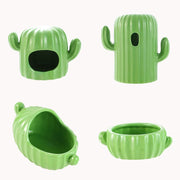 Hamster Ceramic Nest Green Cactus Theme Feeding Bowl Water Bottle Holder for Burrowly bowls & bottles and small pet care.