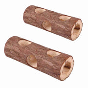 Wooden tunnel chew toy for hamster, guinea pig, and rabbit enrichment from Burrowly.