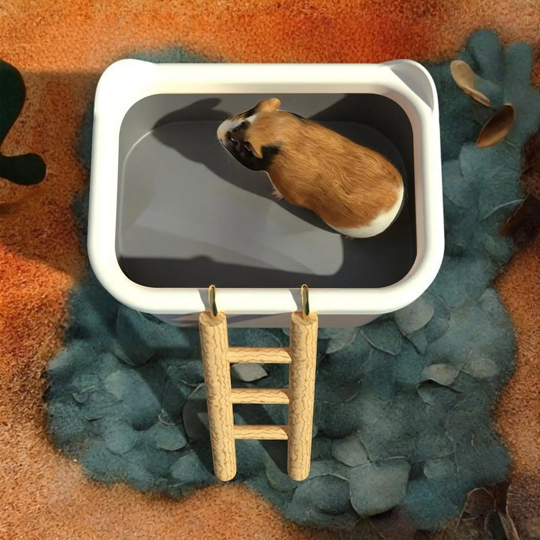 Hamster Sand Box with Ladder Hamster sand bath box Container Gerbil Toilet Sand Bath Cage Small Animal Digging Sand Container
