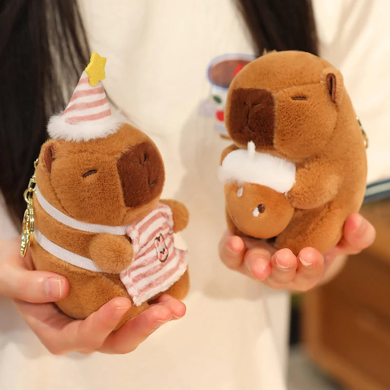 Cute Capybara Plush Toy with Hat Simulation Capybara Cosplay Crab Rabbit Cat Doll Small Size Stuffed Animals Bag Pendant Gift