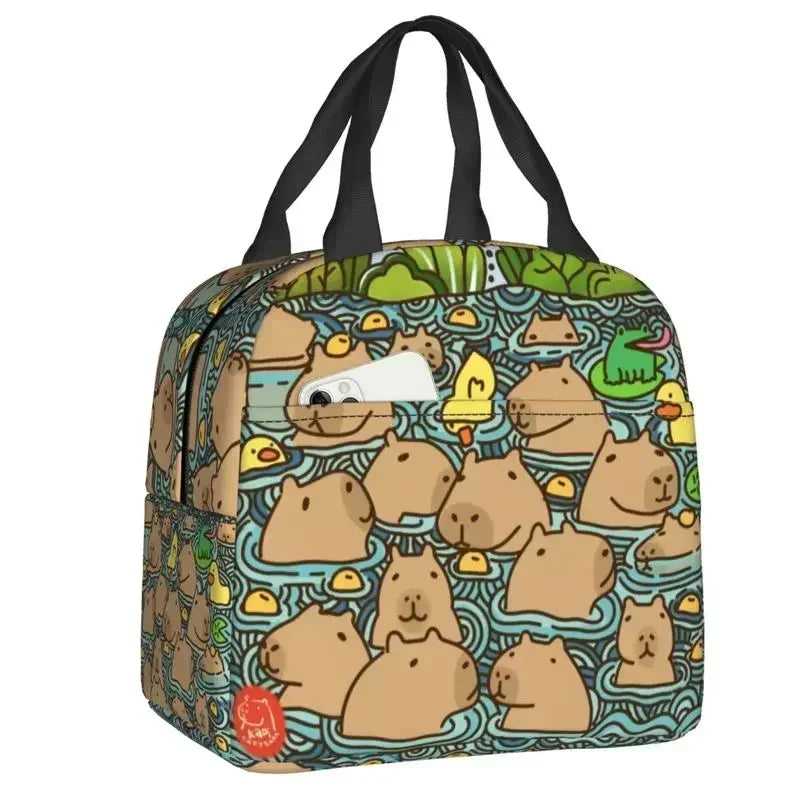Cute Giant Cavy Capybara Collage Lunch Bag Leakproof Thermal Cooler Insulated Lunch Box For Women Kids Picnic Food Tote Bags