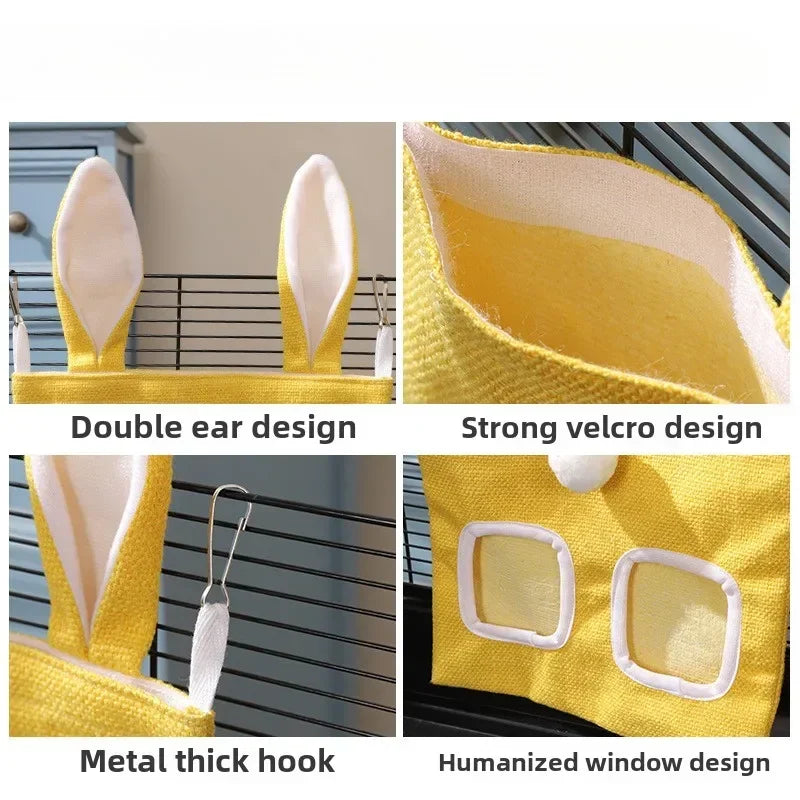 Rabbit Ear Hay Feeder Hanging Pouch Bunny Feeding Bag 2/3 Holes Storage