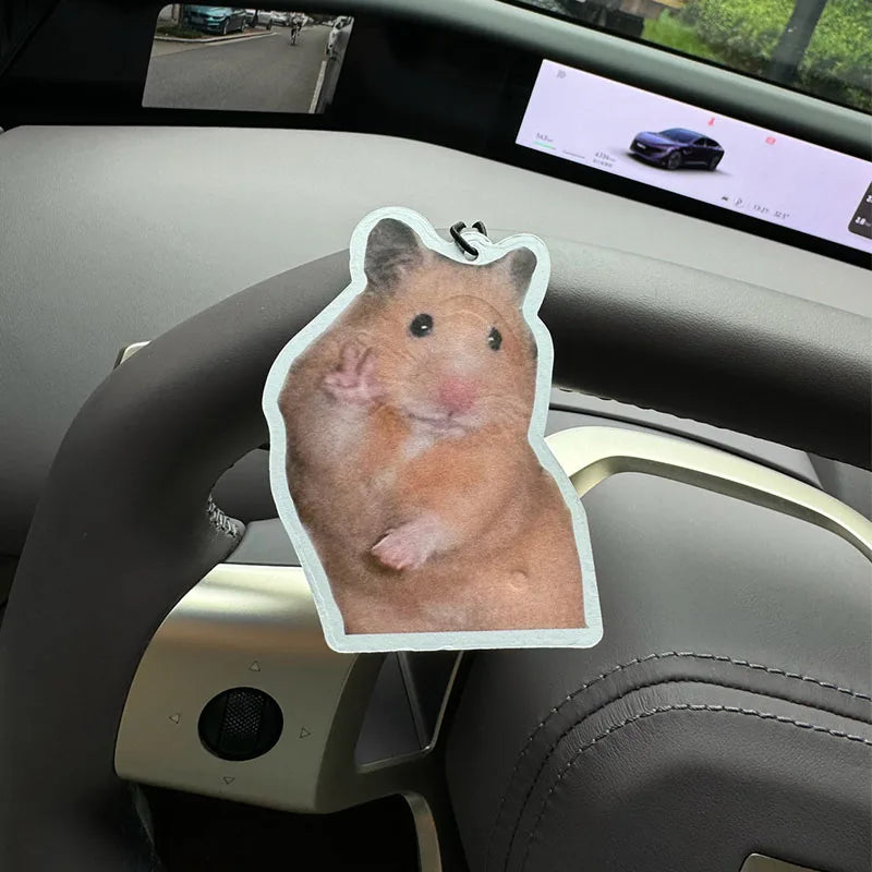 Cute Hamster Meme Car Air Freshener - Natural Plant Essential Oil Scent, Funny Viral Hamster Wave Rearview Mirror Hanging Orname