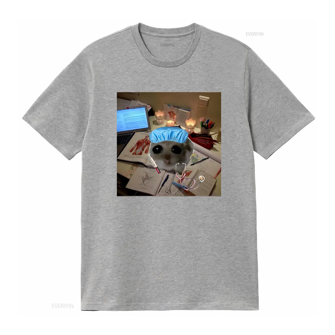 Sad Hamster Studying M or F Funny Cotton T Shirt Parody Fast Shipping vintage Washed fashion streetwear Unisex Soft homme