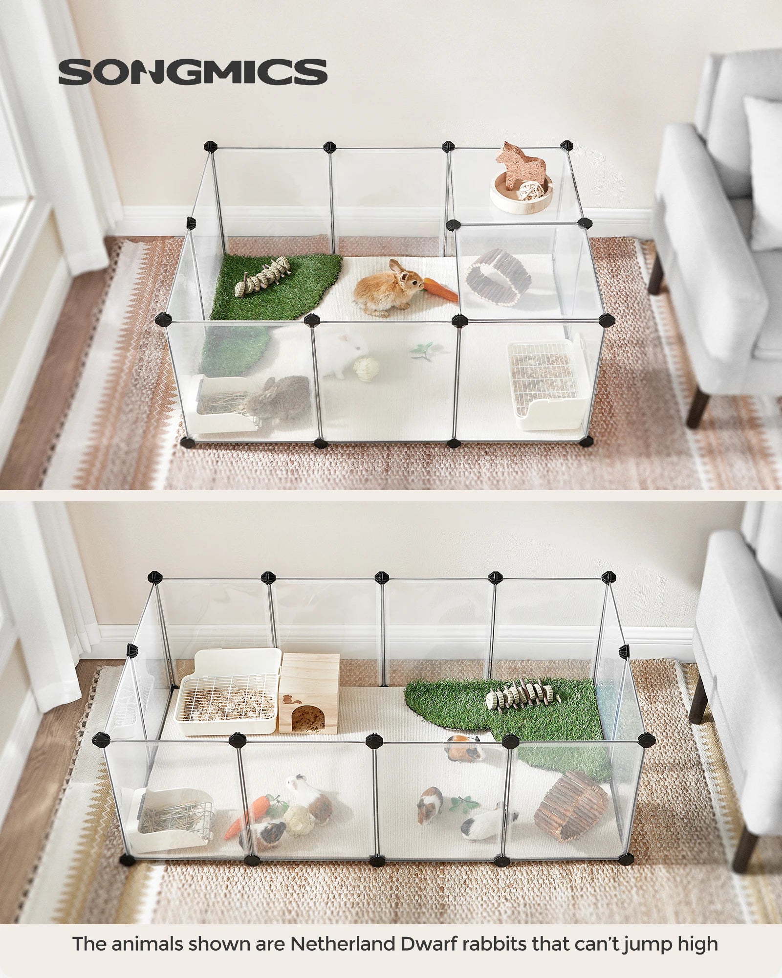 Songmics 20 Panels Pet Playpen with Floor Small Animal Playpen Pet Fence for Burrowly habitats & travel and small pet care.