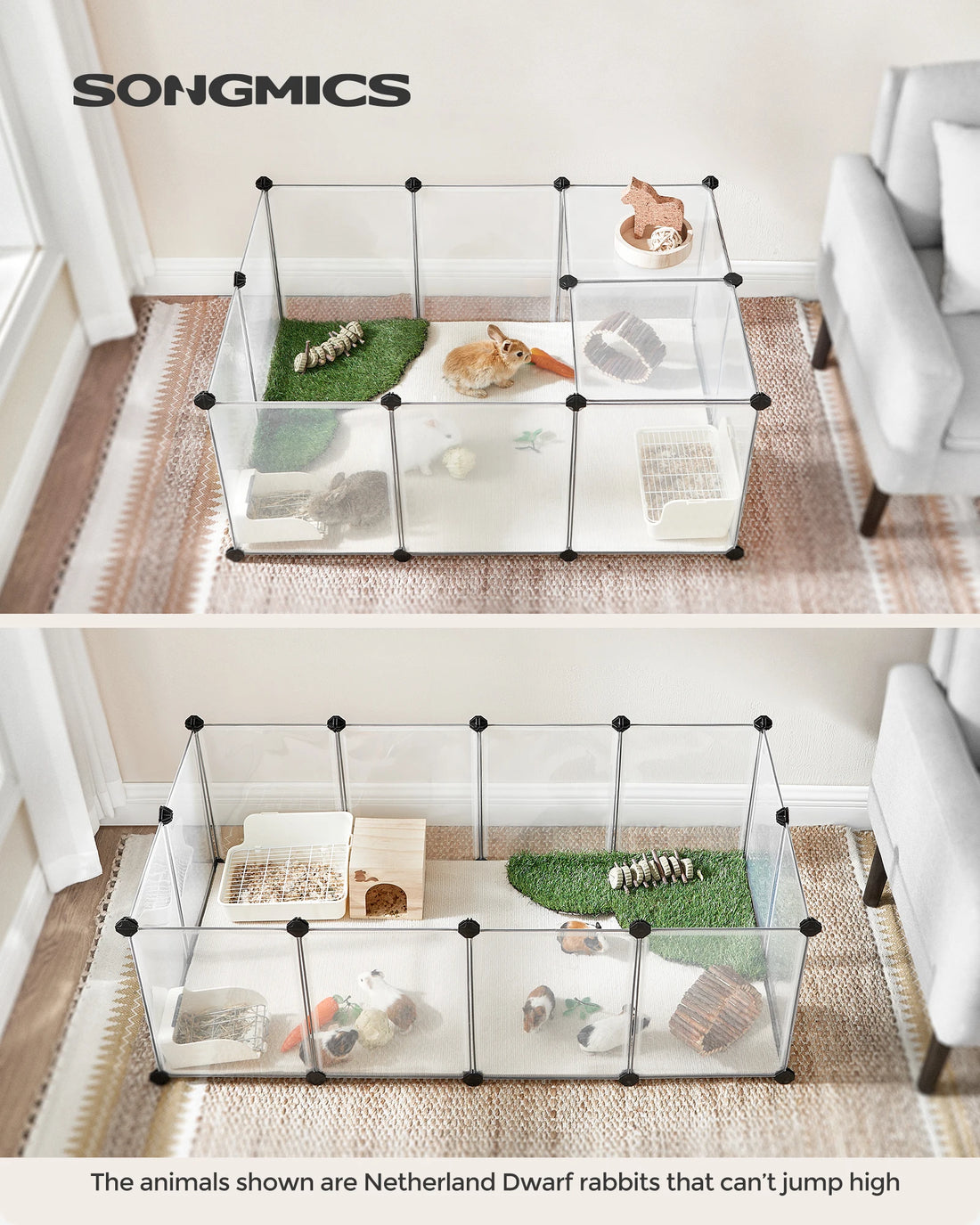 Songmics 20 Panels Pet Playpen with Floor Small Animal Playpen Pet Fence for Burrowly habitats & travel and small pet care.