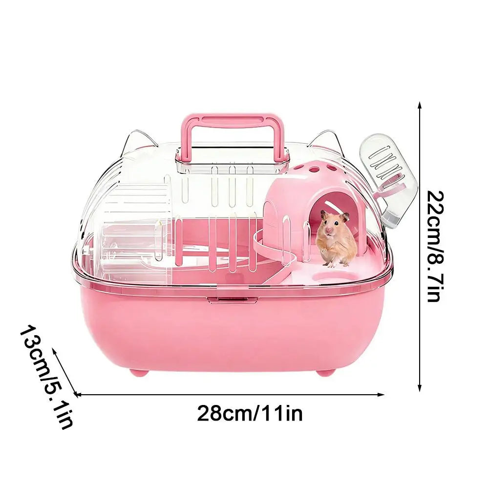 Portable Transparent Hamster Cage with Water Bottle - A Breathable Travel Carrier Suitable for Small Pets, Made of PP Material