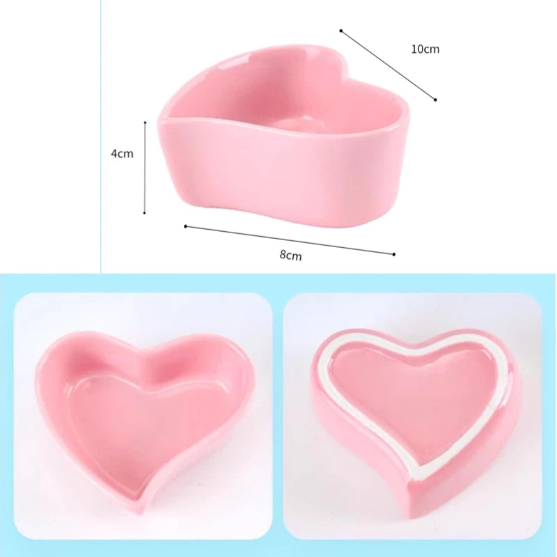 Hamster Feeding Bowl Colorful Heart Shape Ceramic Plate Food Water Bowl