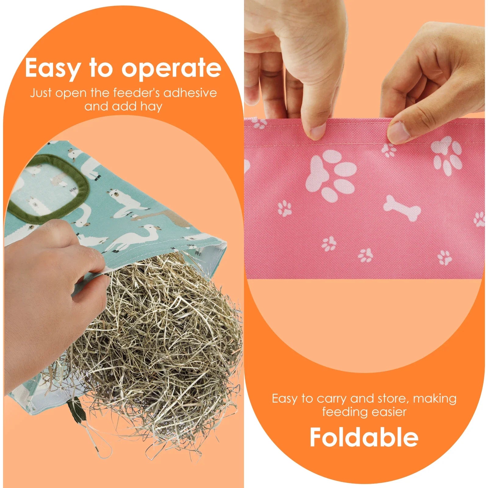 3pcs Hay Bag Hanging Pouch Feeder Feeding Dispenser Container Small Animal
