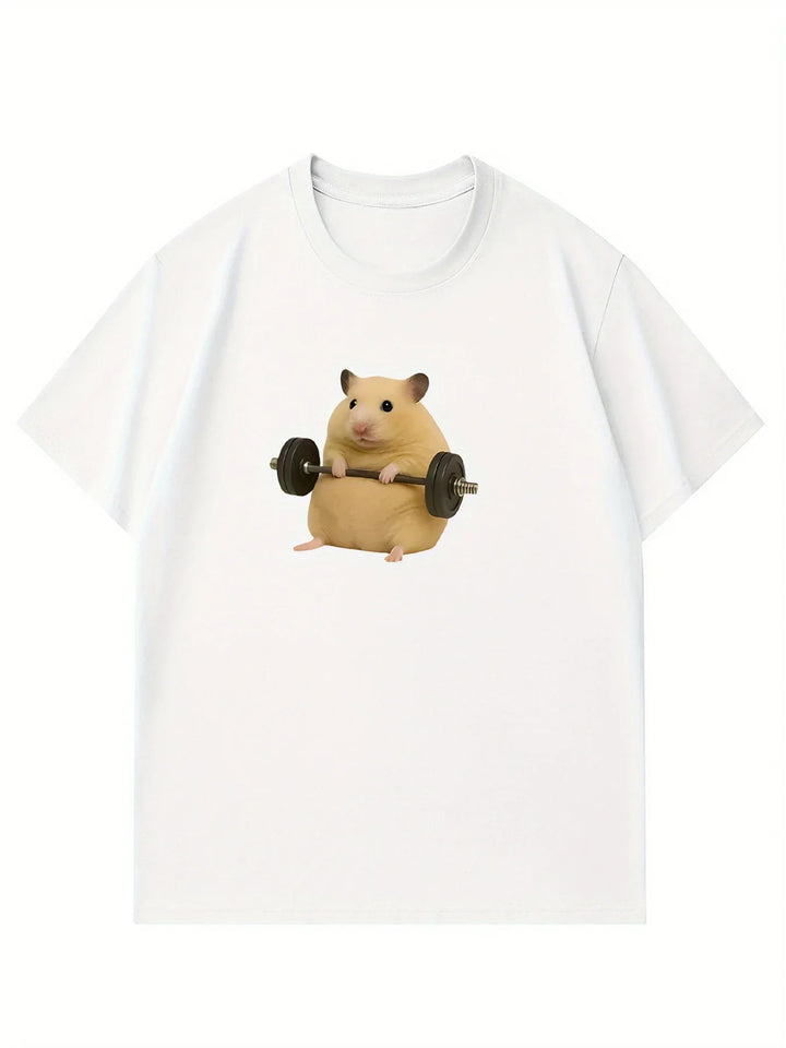 Women's Light Green Hamster Lifting Weights Graphic Harajuku Short Sleeve Casual T-shirt Clothing Street Aesthetic Clothes
