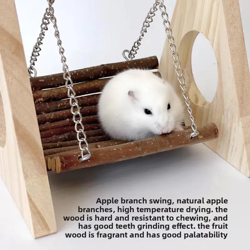 Natural Apple Wood Hamster Swing Chew Toy Wooden Bridge Small Animal