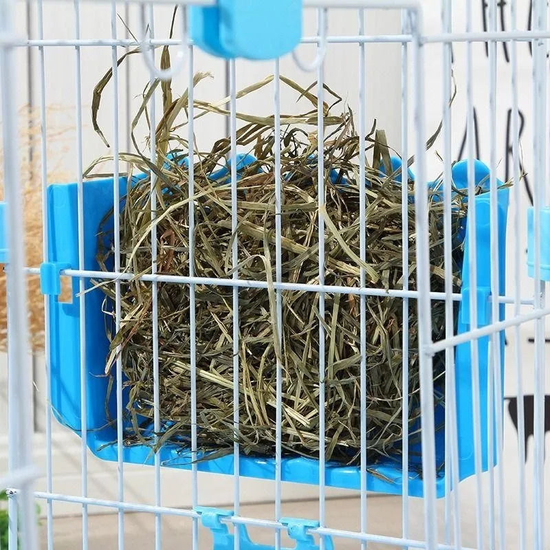 Hanging hay and food feeder for rabbit and guinea pig habitats from Burrowly.