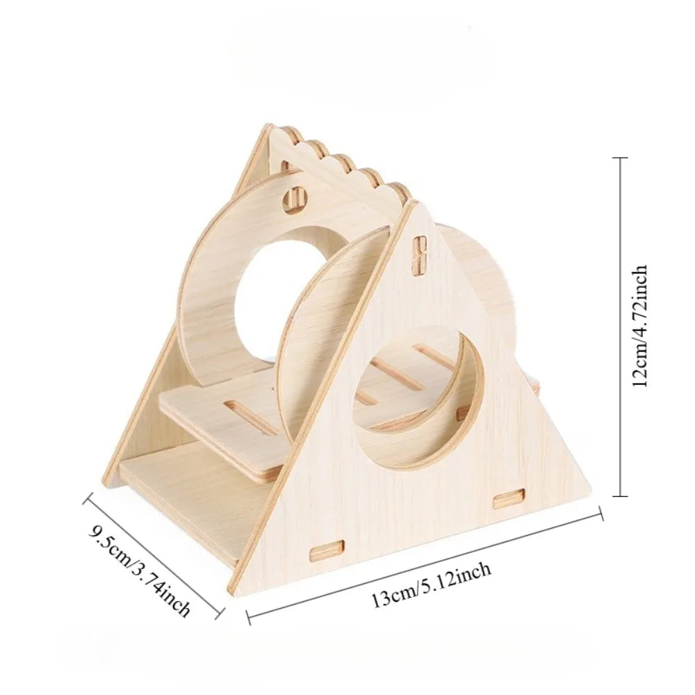 Wooden swing bridge toy for hamster enrichment from Burrowly.