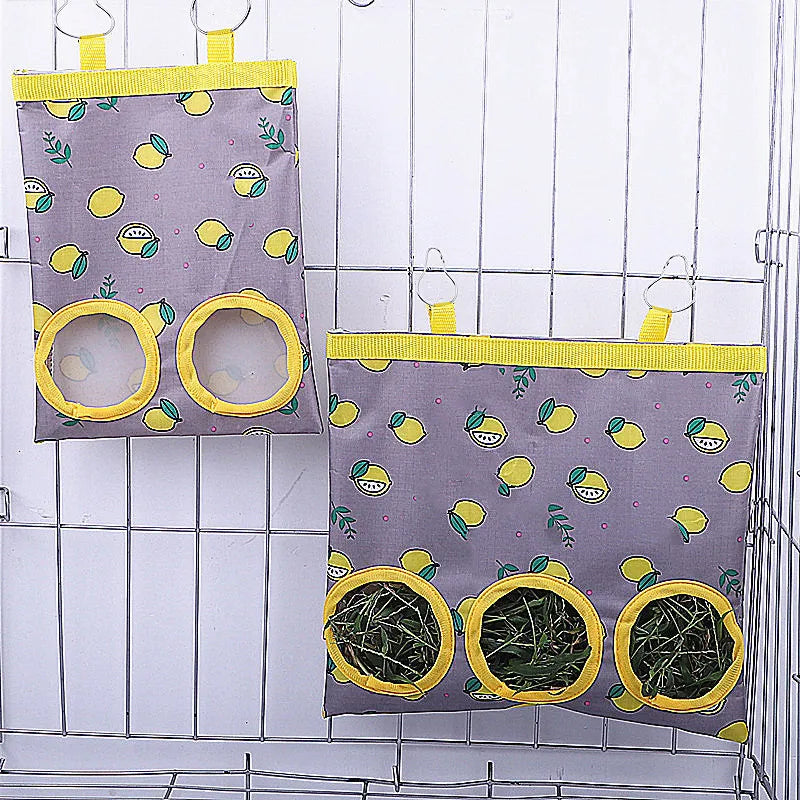 Rabbit Hay Bag 2/3 Holes Hanging Dry Grass Feeder for Guinea Pig Bunny