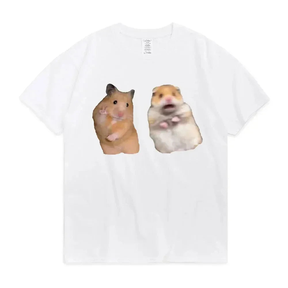 Funny Peace Sign and Screaming Hamster T-Shirt Lovers Gift Rodent Cavy Tee Shirts Summer Short Sleeve TShirt Aesthetic Clothes