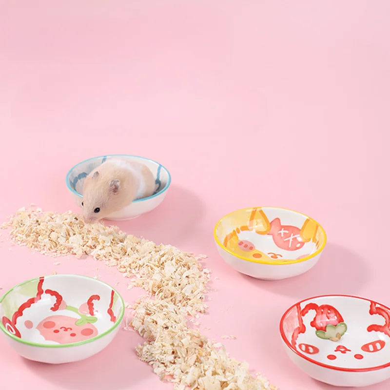Flower Branch Rat Feeding Water Ceramic Bowl Hamster Ceramic Bowl Cartoon