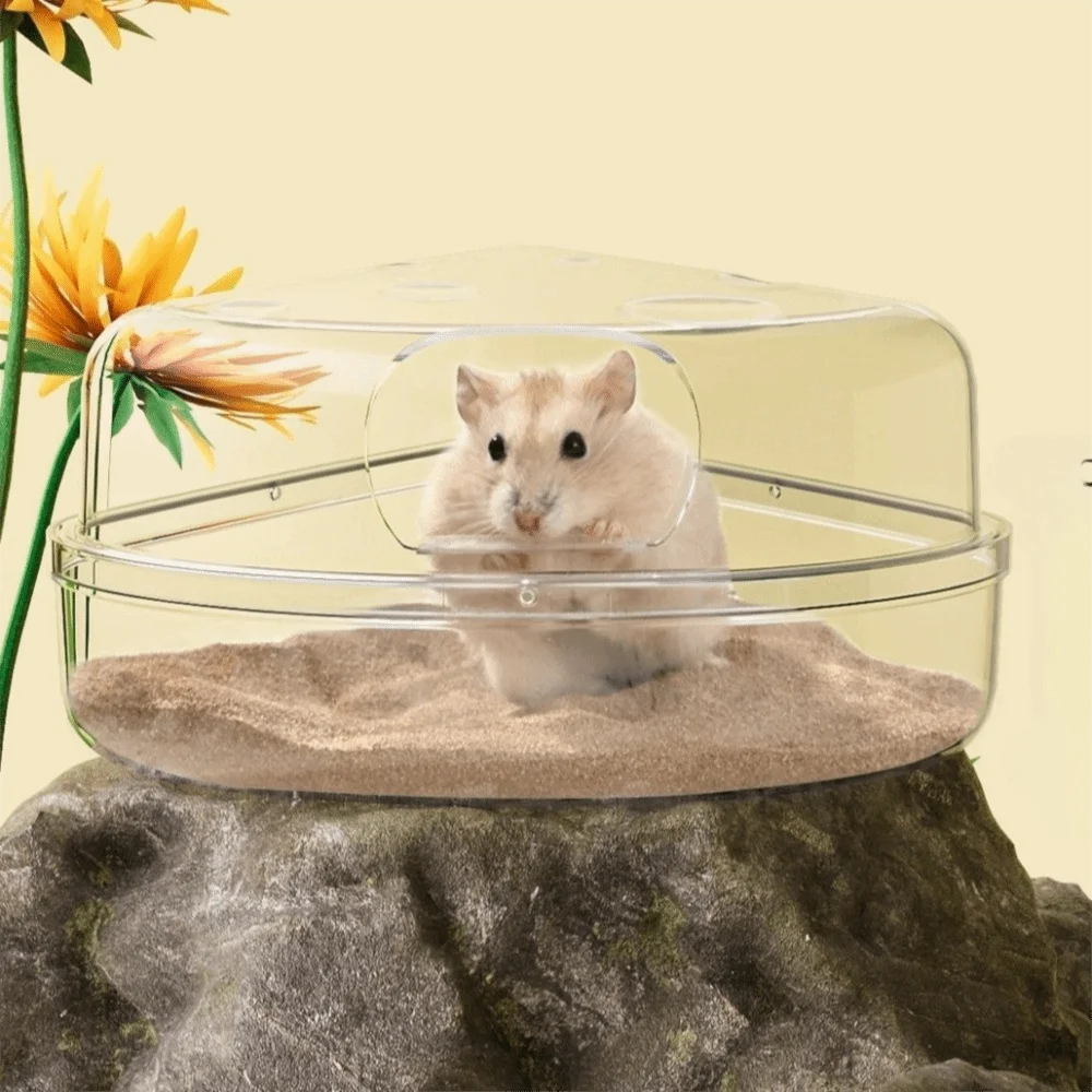 Transparent Hamster Sand Bath Box Escape-Proof Detachable Hamster Bathing Tub Cheese Shape Anti-spill Pet Bath Container