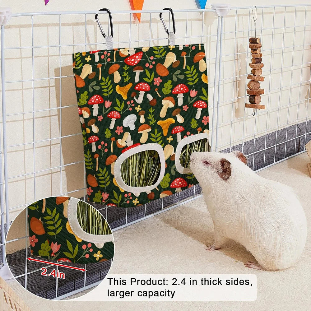 Hanging hay feeder bag for rabbits and guinea pigs from Burrowly.