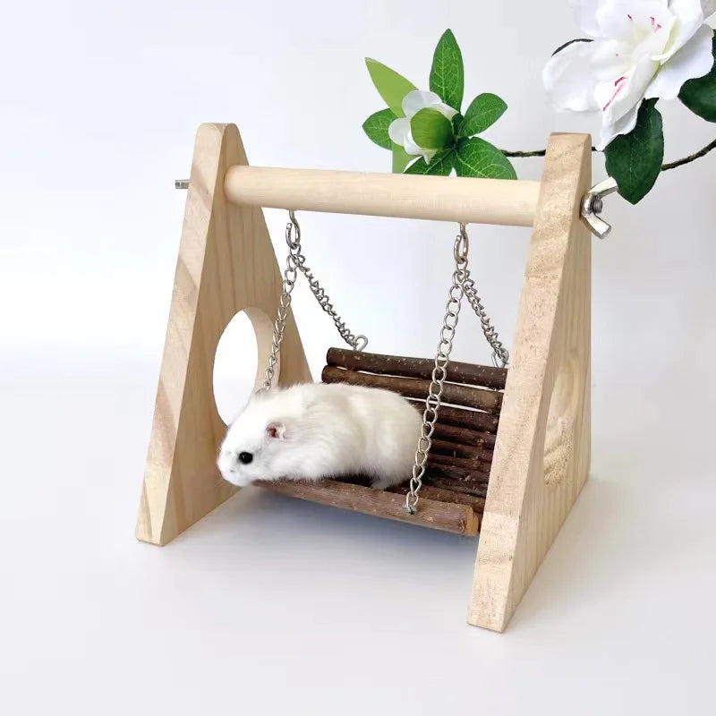 Natural Apple Wood Hamster Swing Chew Toy Wooden Bridge Small Animal for Burrowly enrichment toys and small pet care.