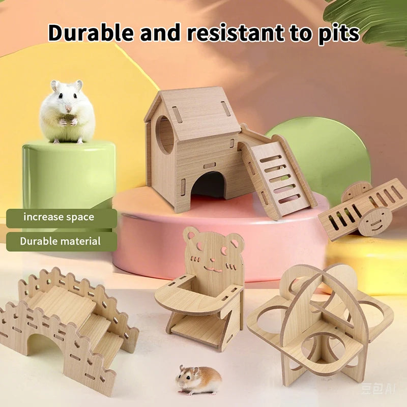 Pet Hamster Toys Wooden Bridge Seesaw Swing Toys Small Animal Activity