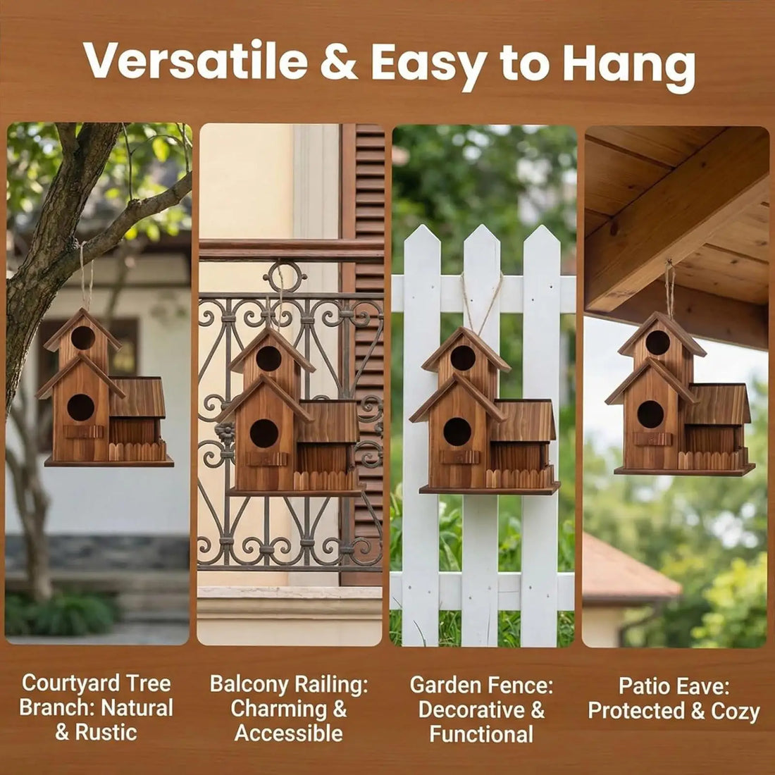 Squirrel Feeder Three-Room Design Wooden Food Outdoor Station Squirrel Houses Picnic Table with Flexible Roof for Garden Tree