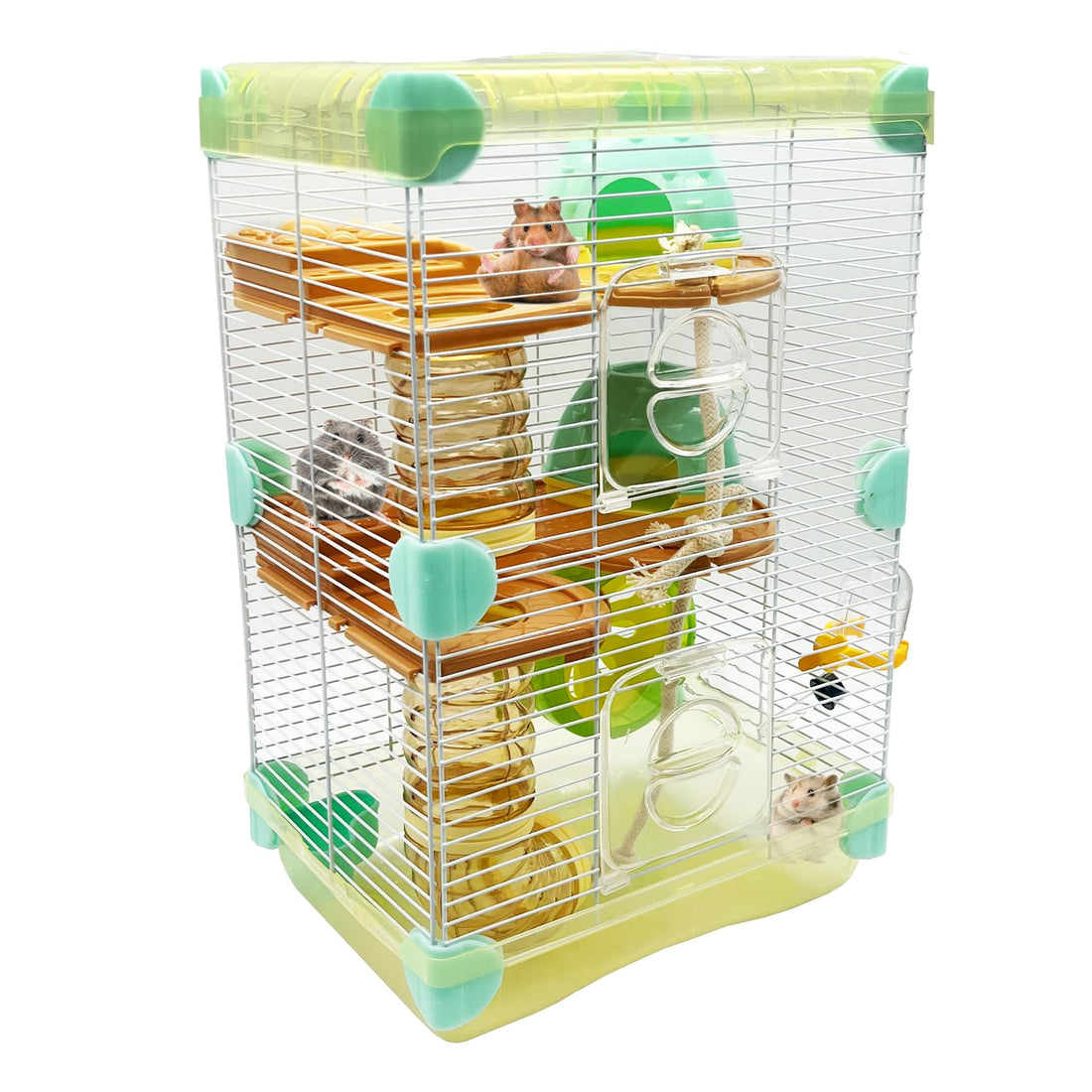 Portable 3-Floor Hamster Habitat Cage with Accessories - Yellow