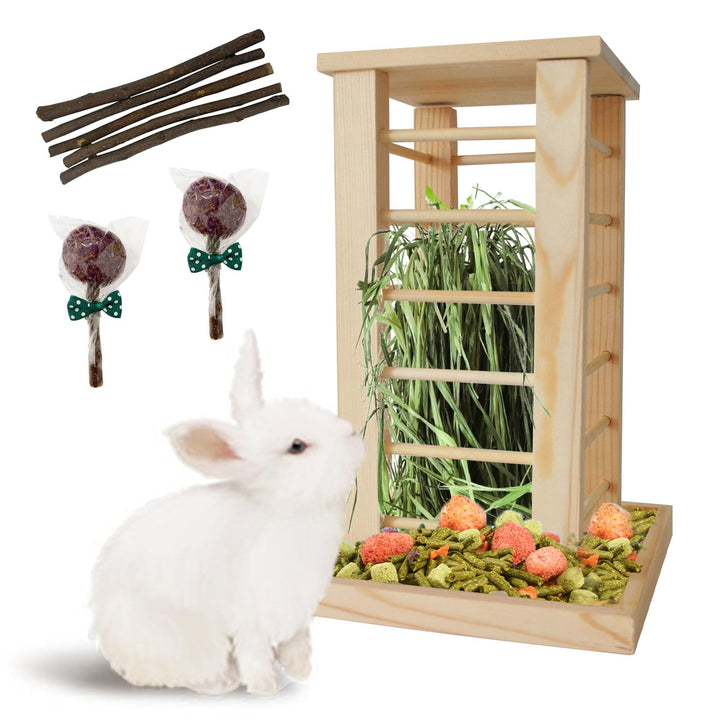 Wooden Rabbit Hay Feeder Rack for Guinea Pigs & Chinchillas