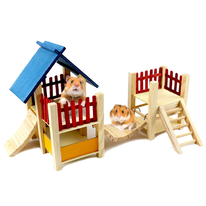 Natural Wooden Hamster Playground with Hideout and Ladder