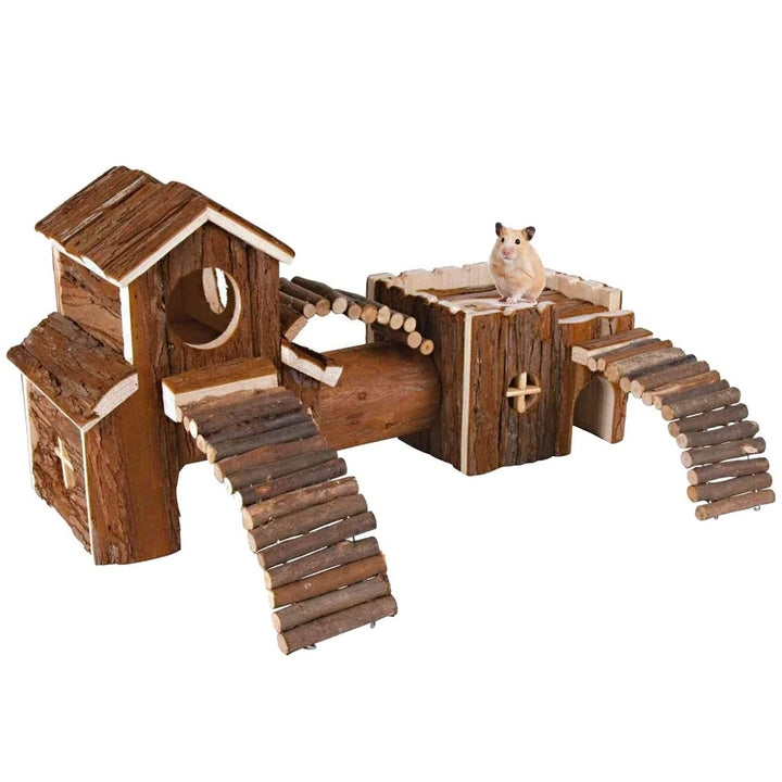 Wooden Multi-Room Hamster Hideout Playground with Ladders