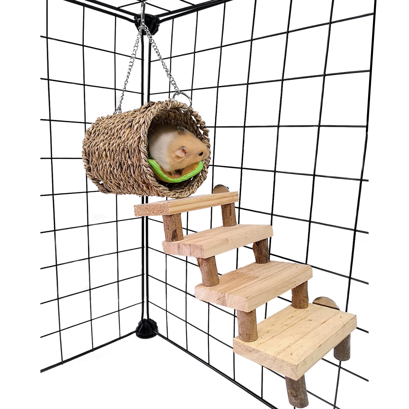 Wooden Hamster Climbing Ladder and Chew Toy Set