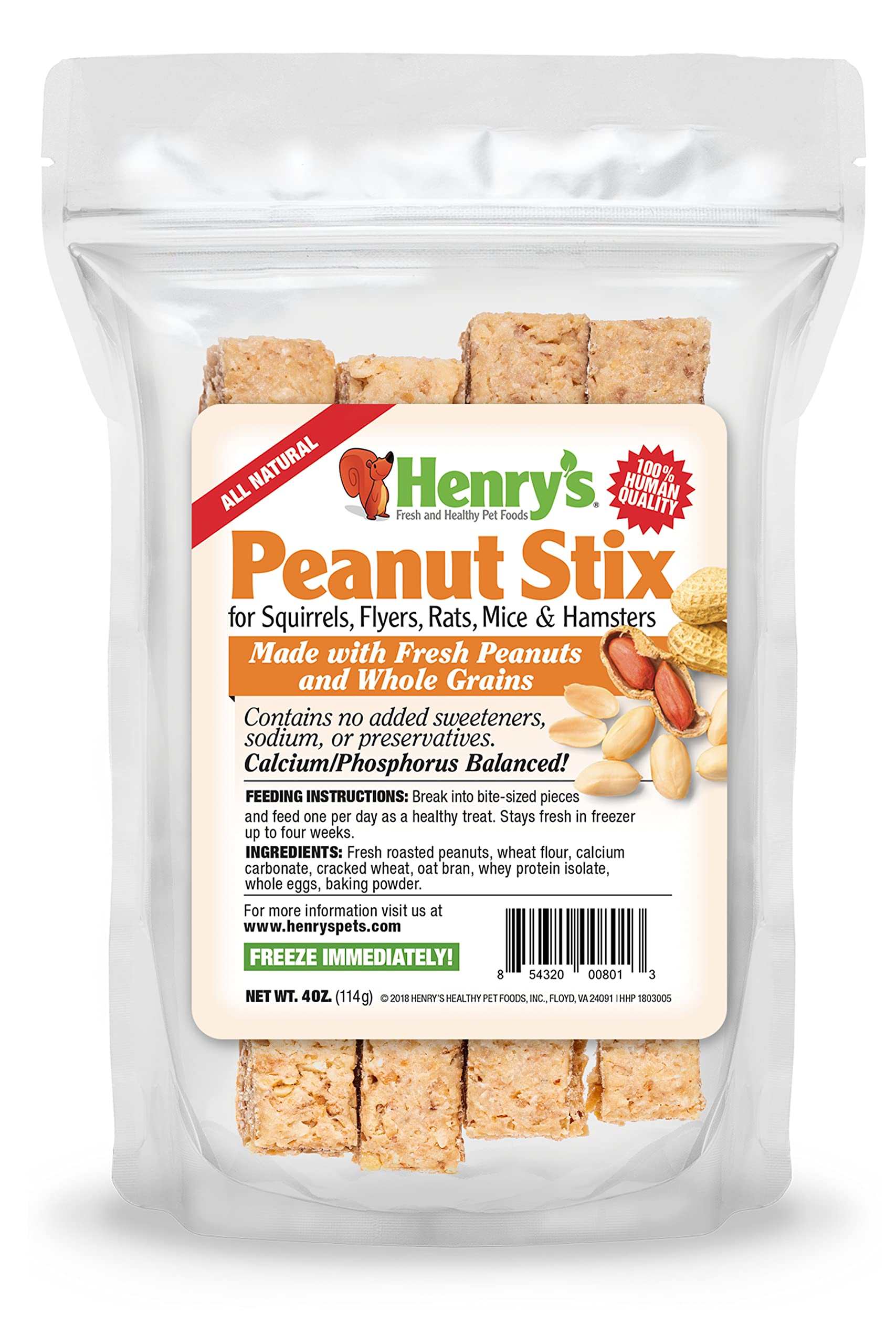Fresh Baked Peanut Stix Treats for Hamsters & Squirrels - 4 oz